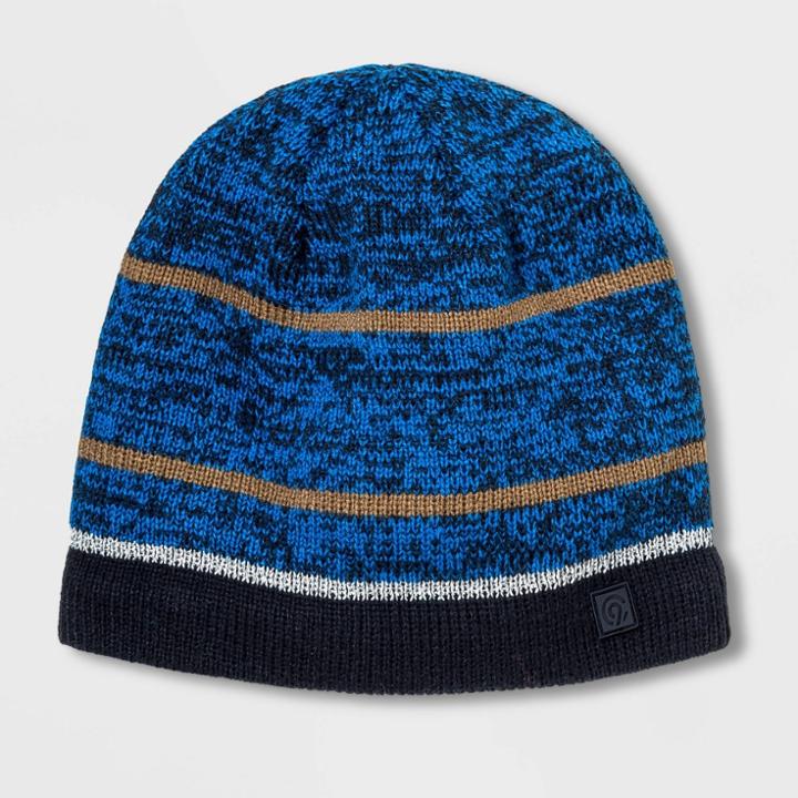 Boys' Striped Marled Reflective Beanie - C9 Champion Navy One Size, Boy's, Blue Brown