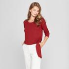 Women's Long Sleeve Side-tie Top - A New Day Burgundy (red)