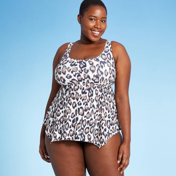 Women's Plus Size Cameron Lace Back Tankini Top - Sea Angel Leopard Print