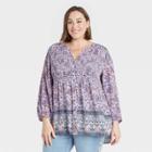 Women's Plus Size Paisley Print Long Sleeve Smocked Button-down Top - Knox Rose Purple