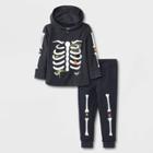 Toddler Boys' Halloween Skeleton Long Sleeve Hooded Jersey T-shirt And Fleece Jogger Set - Cat & Jack Black