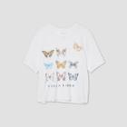 Recyclo Women's Plus Size Butterfly Short Sleeve Boxy Cropped Graphic T-shirt - White