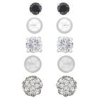 Distributed By Target Button Earrings Sterling Cubic Zirconia/crystal And Pearl - 5pk - Silver/white/black