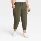Women's Plus Size Stretch Woven Cargo Joggers - All In Motion Olive Green 1x, Women's, Size: 1xl, Green Green