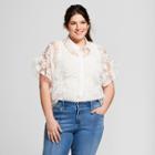 Women's Plus Size Sheer Ruffle Sleeve Blouse - A New Day White