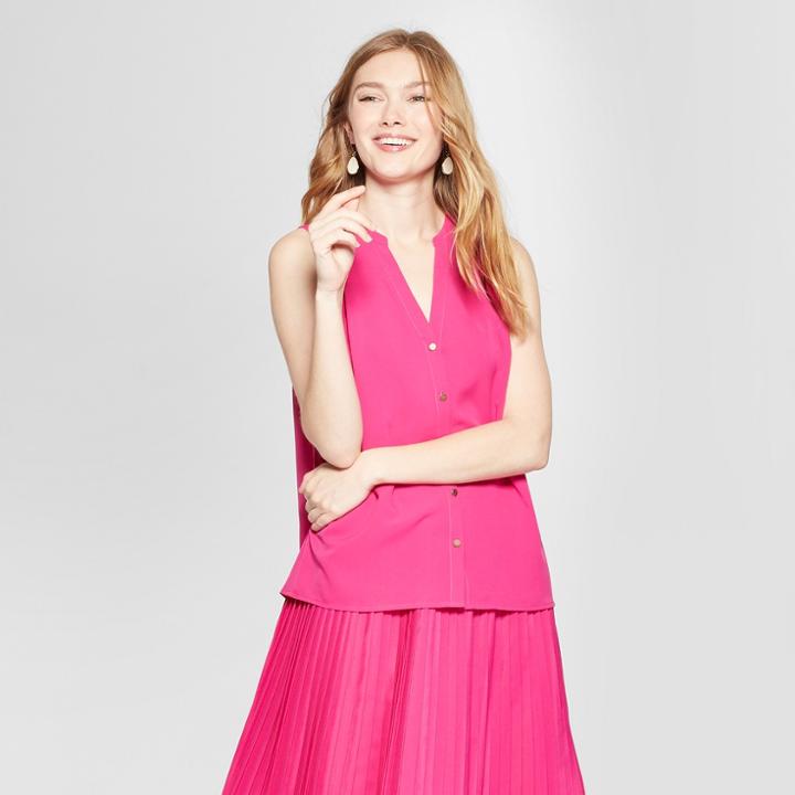 Target Women's Sleeveless Button Front Blouse - A New Day Magenta