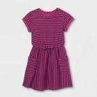 Girls' Striped Pocket Short Sleeve Knit Knit Dress - Cat & Jack Orchid/blue
