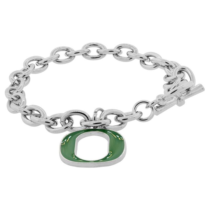 Journee Collection Women's Ncaa Base Metal Sports Team Logo Charm Bracelet - Oregon (8), Grass Green