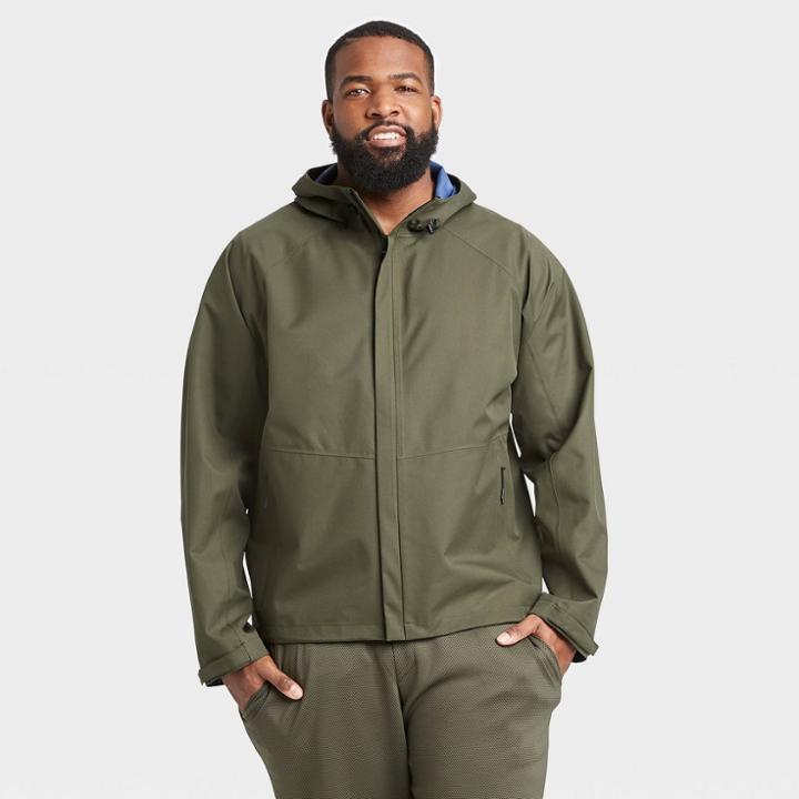 Men's Waterproof Jacket - All In Motion Olive Green S, Men's, Size: Small, Green Green