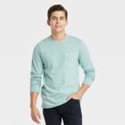 Men's Standard Fit Long Sleeve Crewneck T-shirt - Goodfellow & Co Aqua Blue
