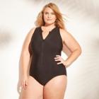 Women's Zip Front One Piece - Aqua Green Black-coral