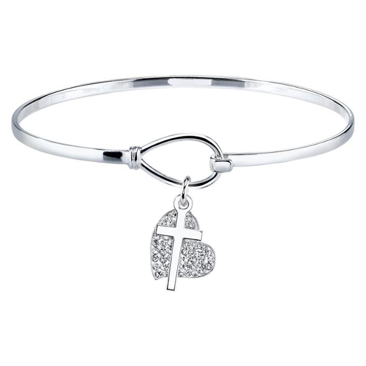 Target Silver Plated Bracelet With Pave Crystal Heart And Cross Charms, Women's