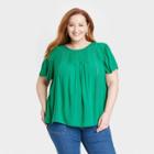 Women's Plus Size Flutter Sleeve Eyelet Embroidered Top - Knox Rose Green