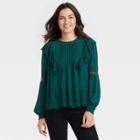 Women's Long Sleeve Eyelet Blouse - Knox Rose Green