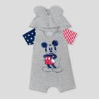 Baby Boys' Disney Americana Mickey Hooded Romper - Gray Newbon, Boy's,