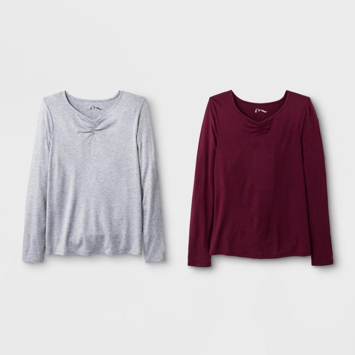 Girls' Long Sleeve Cinched Front 2pk Tank Top - Art Class Gray/maroon