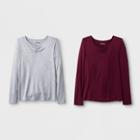 Girls' Long Sleeve Cinched Front 2pk Tank Top - Art Class Gray/maroon