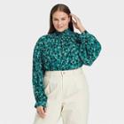 Women's Plus Size Bishop Long Sleeve Button Shoulder Blouse - Who What Wear Blue Floral