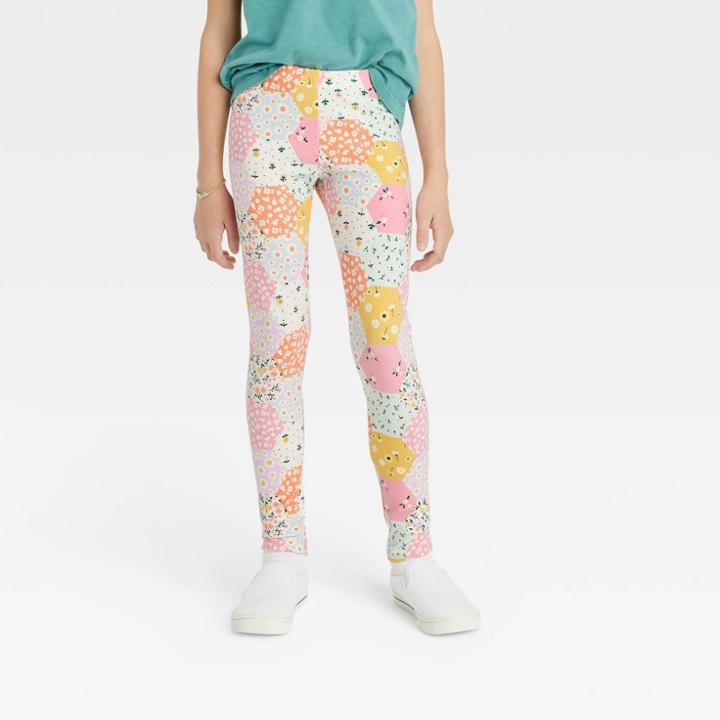 Girls' Hexagon Patch Leggings - Cat & Jack Cream