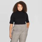 Women's Plus Size Elbow Sleeve Mock Turtleneck Pullover Sweater - Who What Wear Black