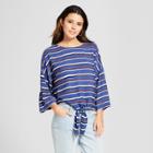Women's 3/4 Exaggerated Sleeve Striped Tie Front Blouse - Mossimo Blue