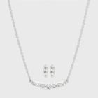 Silver Plated Cubic Zirconia Curved Bar With Stud Earring Station Necklace - A New Day