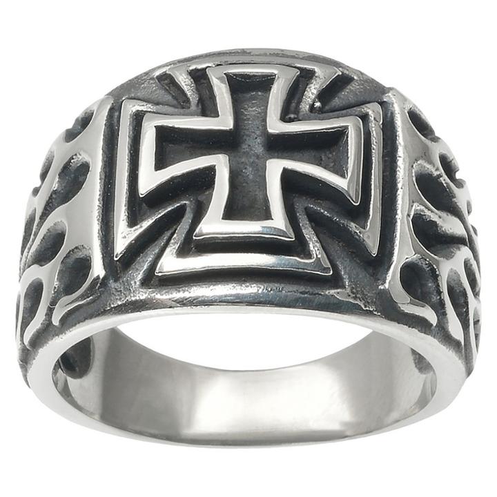 Journee Collection Men's Daxx Stainless Steel Cross Ring -