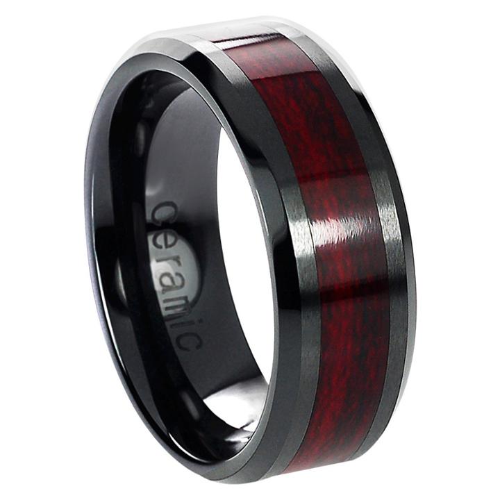 Men's Daxx Ceramic Band With Wood Inlay - Burgundy/black