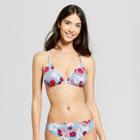Vanilla Beach Women's Scallop Triangle Bikini Top - Blue Floral