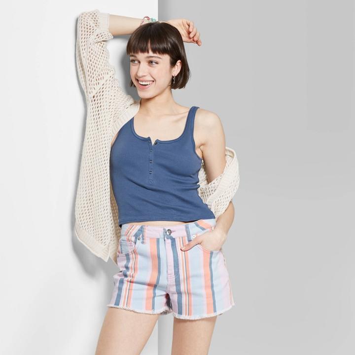Women's Striped High-rise Jean Shorts - Wild Fable Violet