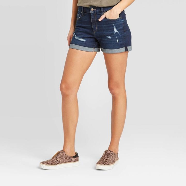 Women's High-rise Distressed Jean Shorts - Universal Thread Dark Wash 00, Women's, Blue