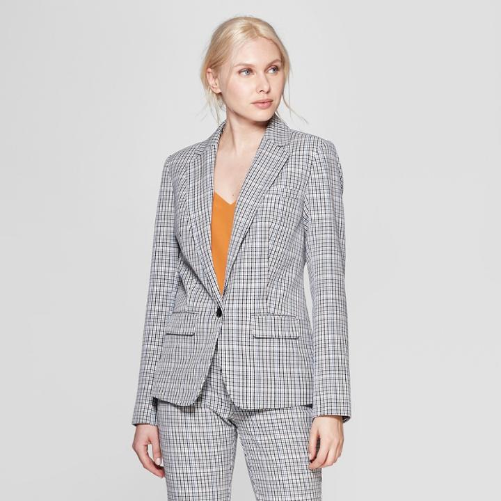 Women's Plaid Bi-stretch Twill Blazer - A New Day Gray