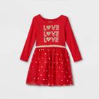 Toddler Girls' 'love' Glitter Tutu Tulle Long Sleeve Dress - Cat & Jack Red