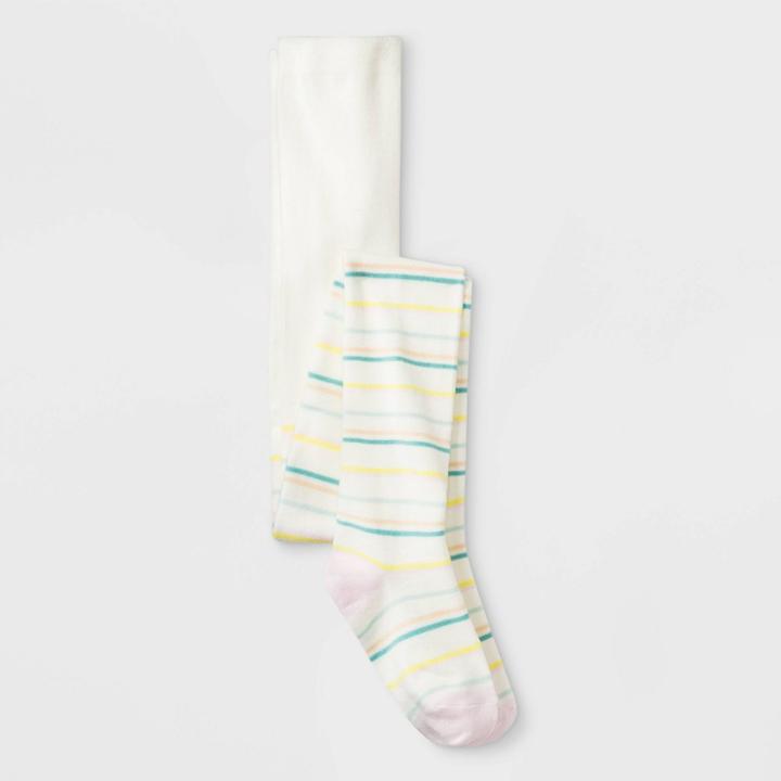 Girls' Fun Stripes Sweater Knit Full Tight - Cat & Jack White L, Girl's,
