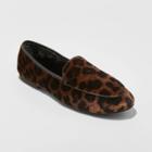 Women's Kasia Microsuede Faux Fur Lined Slip On Leopard Print Ballet Flats - A New Day Brown