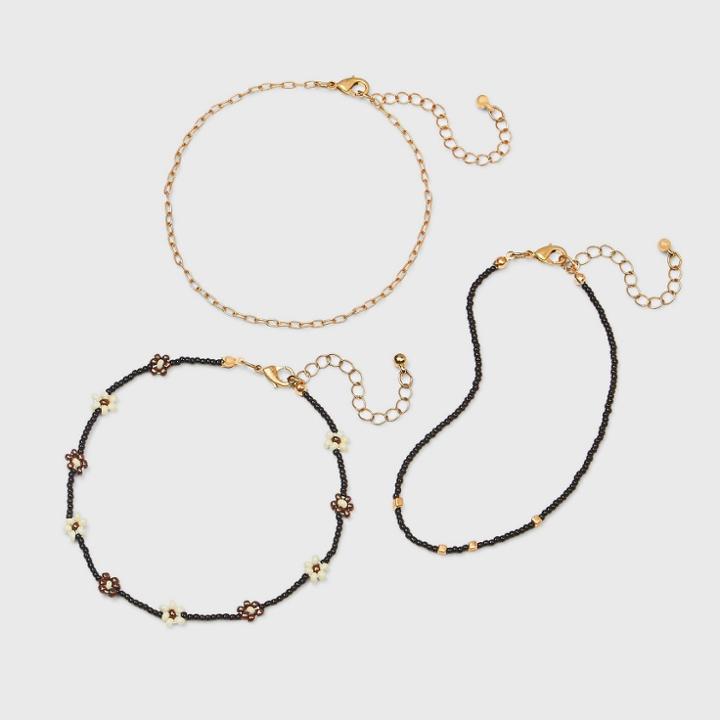 Flower Seed Bead Anklet Set 3pc - Universal Thread Black