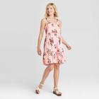 Women's Floral Print Sleeveless Tiered Dress - Xhilaration Blush Pink