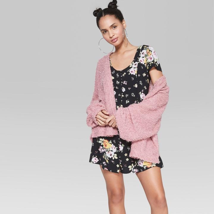 Women's Floral Short Sleeve Button-down Dress - Wild Fable Black