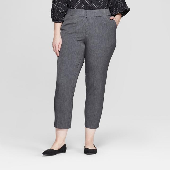 Women's Plus Size Slim Ankle Trouser Pants - Ava & Viv Dark Heather Gray