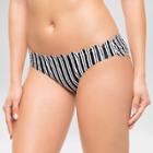 Women's Tulum Stripe Scalloped Hipster Bikini Swim Bottom - Black/white - S - Vanilla Beach