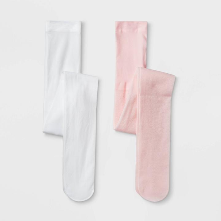 Girls' 2pk Tights - Cat & Jack Pink/white S, Girl's, Size: Small,