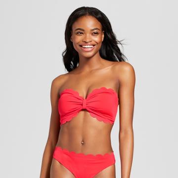 Vanilla Beach Women's Scallop Bandeau Bikini Top - Heat Wave D/dd Cup, Red