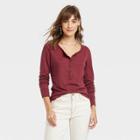 Women's Long Sleeve Henley Neck Shirt - Universal Thread Burgundy