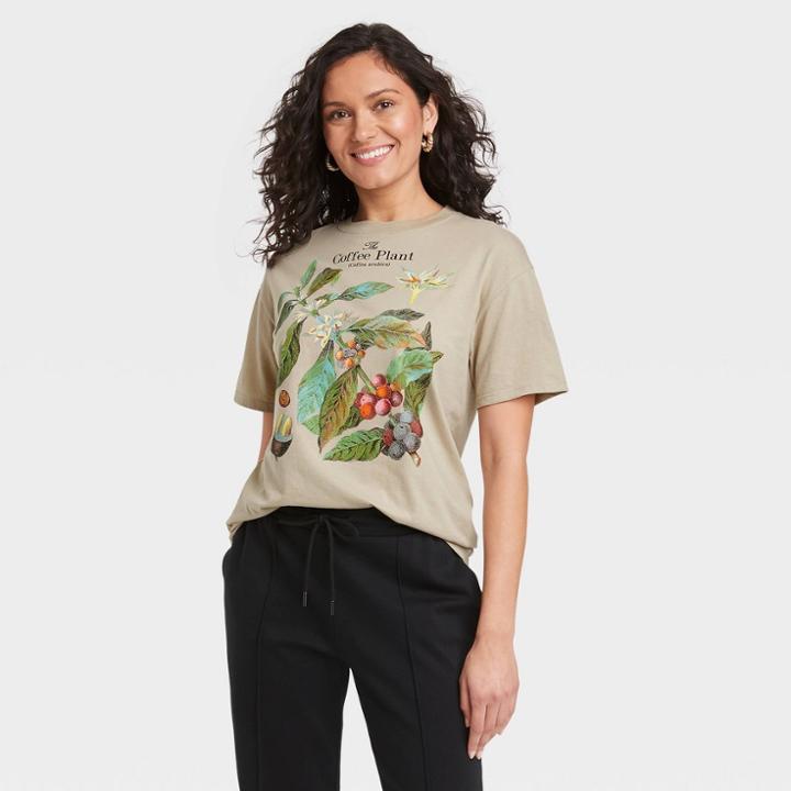 Fifth Sun Women's Coffee Plant Short Sleeve Graphic T-shirt - Tan