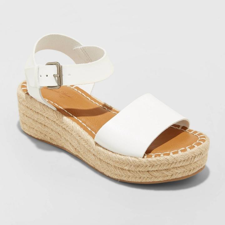 Women's Rae Faux Leather Wide Width Espadrille Platform Pumps - Universal Thread White