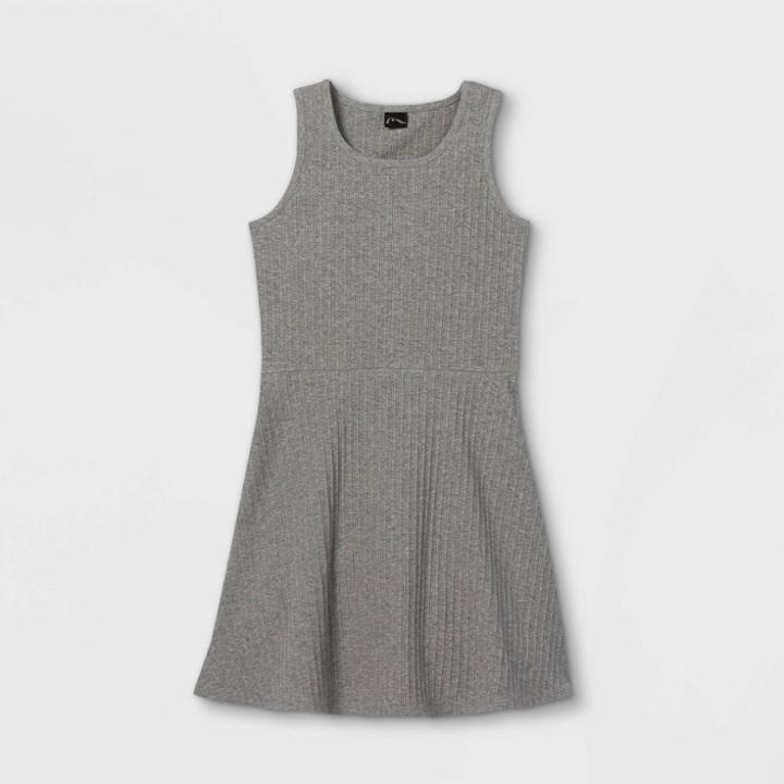 Girls' Tank Scoop Neck Rib-knit Skater Dress - Art Class Gray