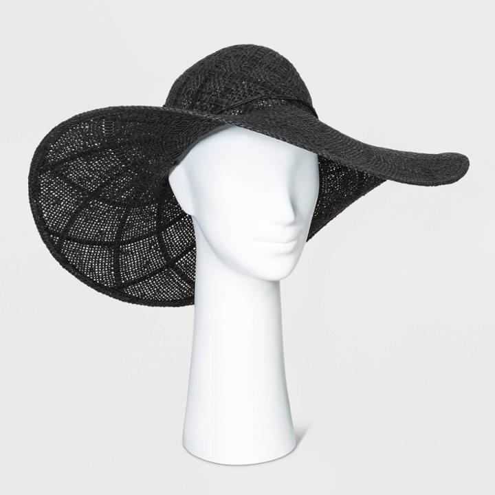 Women's Open Weave Floppy Hats - A New Day Black One Size, Women's