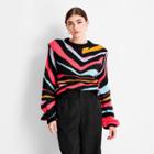 Women's Abstract Striped Crewneck Pullover Sweater - Future Collective With Kahlana Barfield Brown Black/neon Xxs