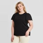 Women's Plus Size Ruffle Eyelet Short Sleeve Crewneck Blouse - Ava & Viv Black X, Women's