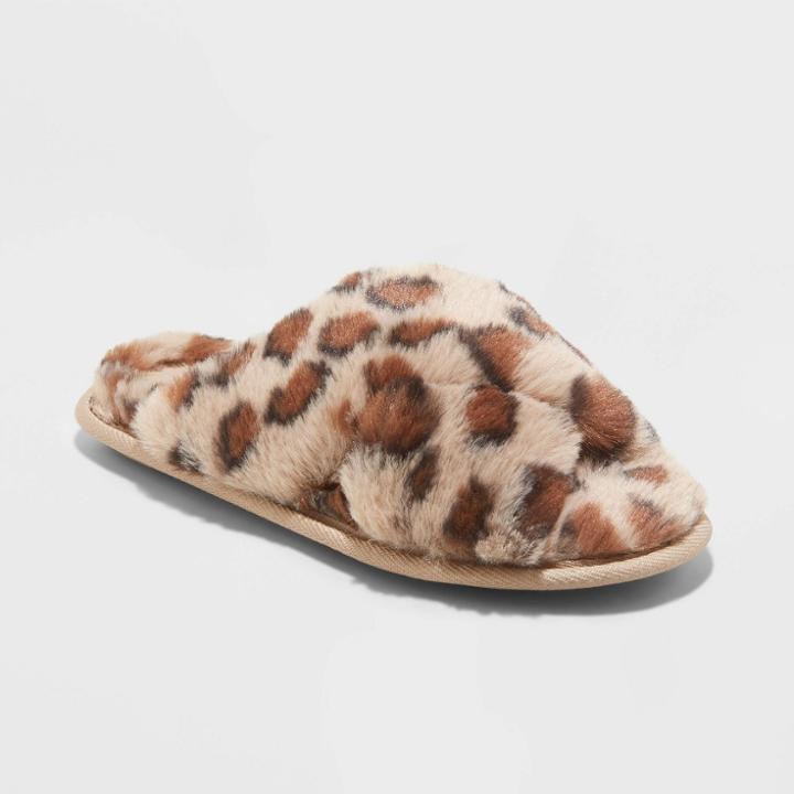 Women's Paris Leopard Crossband Fur Slippers - Stars Above Brown